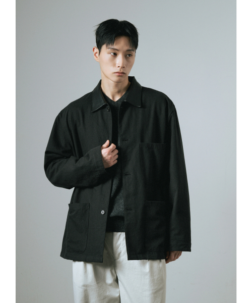 WHAGI（ワギ）の「Leather Collar Coverall Jacket (Black)（ミリタリージャケット・メンズ・その他・1(S)/2(M)/3(L)）」の5枚目の写真