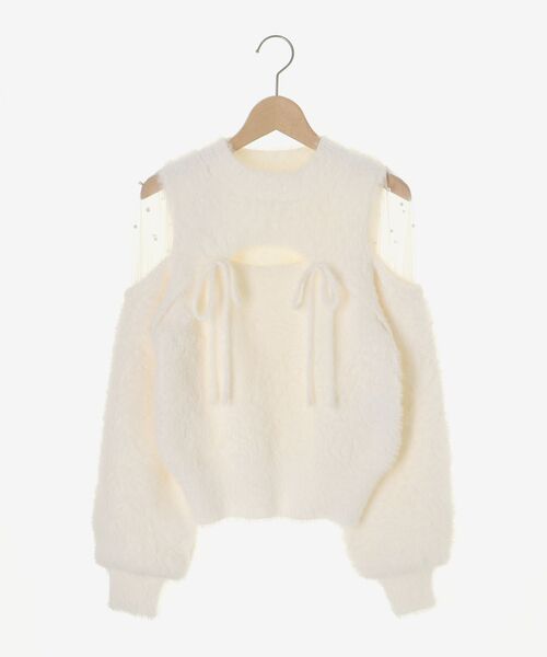 MAJESTIC LEGON（マジェスティックレゴン）の「デコルテオープンシアーショルダーニット（ニット/セーター・レディース・アイボリー/ピンク/ライトグリーン/ライトグレー・MEDIUM）」の22枚目の写真