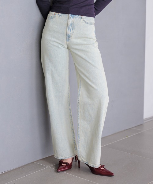 W38！LEVI'S 501XX リメイクホワイトデニムショーツ リベット555 セール】Levi's/リーバイス RIBCAGE WIDE LEG ジーンズ（デニムパンツ