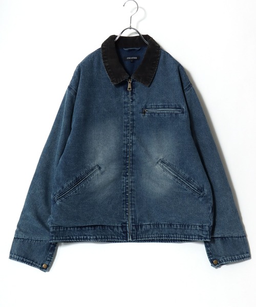 Jungle Storm(ジャングルストーム)の「2026SS VINTAGELIKE DUCK/DENIM HUNTING BLOUSON オーバーサイズ ダック/デニム 襟コーデュロイ スウィングトップ ライトブルゾン ワークジャケット レディース メンズ(ブルゾン・メンズ・チャコール/ブルー/ブラック・L/M)」の8枚目の写真