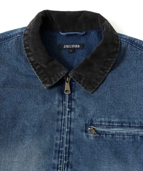 Jungle Storm(ジャングルストーム)の「2026SS VINTAGELIKE DUCK/DENIM HUNTING BLOUSON オーバーサイズ ダック/デニム 襟コーデュロイ スウィングトップ ライトブルゾン ワークジャケット レディース メンズ(ブルゾン・メンズ・チャコール/ブルー/ブラック・L/M)」の10枚目の写真