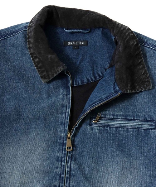 Jungle Storm(ジャングルストーム)の「2026SS VINTAGELIKE DUCK/DENIM HUNTING BLOUSON オーバーサイズ ダック/デニム 襟コーデュロイ スウィングトップ ライトブルゾン ワークジャケット レディース メンズ(ブルゾン・メンズ・チャコール/ブルー/ブラック・L/M)」の12枚目の写真