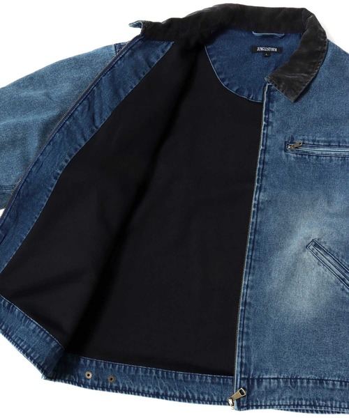 Jungle Storm(ジャングルストーム)の「2026SS VINTAGELIKE DUCK/DENIM HUNTING BLOUSON オーバーサイズ ダック/デニム 襟コーデュロイ スウィングトップ ライトブルゾン ワークジャケット レディース メンズ(ブルゾン・メンズ・チャコール/ブルー/ブラック・L/M)」の16枚目の写真