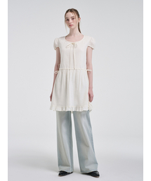 Puff String Mini Dress, Cream