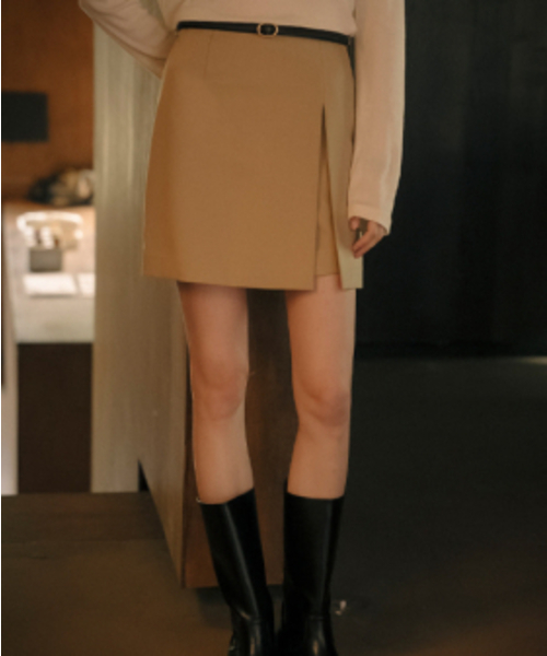 Gold belt wrap skirt_Beige