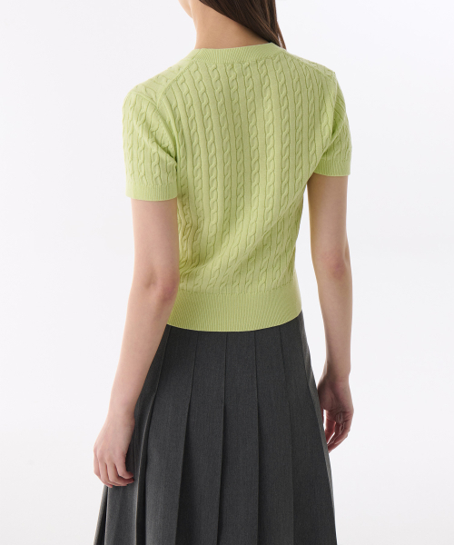 MUSINSA STANDARD WOMAN（ムシンサスタンダードウーマン）の「ウィメンズケーブルクルーネック半袖ニット[メロン]（ニット/セーター・レディース・その他・LARGE/MEDIUM/SMALL/X-SMALL）」の2枚目の写真