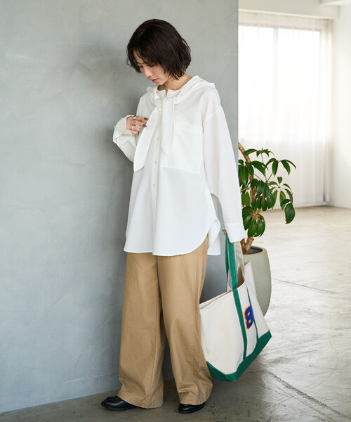 限定展開 タイ付き フーディー ビッグシャツ（シャツ/ブラウス