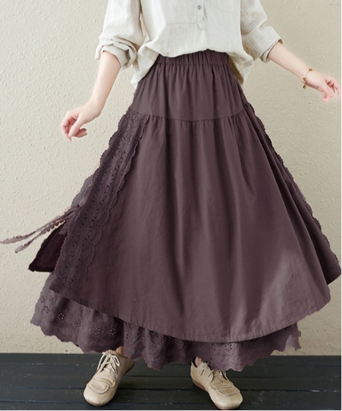 &soiree(アンドソワレ)の「サイドレースフレアスカート(スカート・レディース・ベージュ/アイボリー/ブラウン・X-LARGE/LARGE/MEDIUM)」の1枚目の写真
