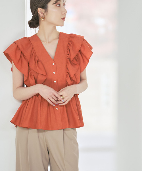 Noble（ノーブル）の「ウォーターエッジフリルブラウス（シャツ/ブラウス・レディース・ブルー/ホワイト/レッド・FREE）」の3枚目の写真