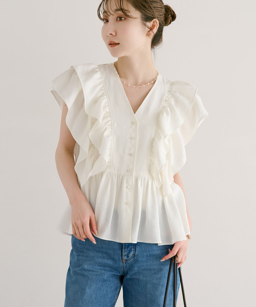 Noble（ノーブル）の「ウォーターエッジフリルブラウス（シャツ/ブラウス・レディース・ブルー/ホワイト/レッド・FREE）」の15枚目の写真