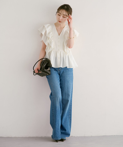 Noble（ノーブル）の「ウォーターエッジフリルブラウス（シャツ/ブラウス・レディース・ブルー/ホワイト/レッド・FREE）」の18枚目の写真