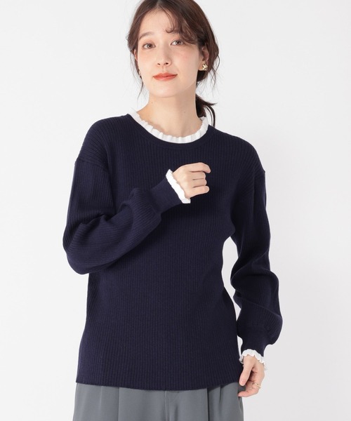 studio CLIP（スタディオクリップ）の「12ゲージプチフリルハイネックプルオーバー（ニット/セーター・レディース・ネイビー/グレー/オフホワイト/ライトグリーン・FREE）」の4枚目の写真