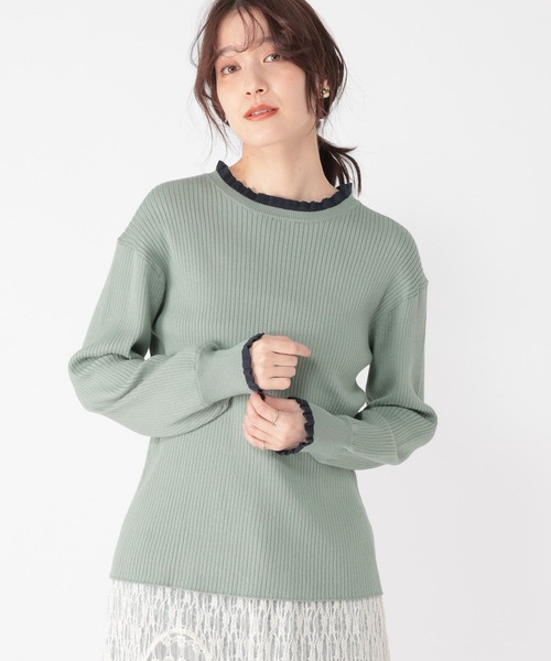 studio CLIP（スタディオクリップ）の「12ゲージプチフリルハイネックプルオーバー（ニット/セーター・レディース・ネイビー/グレー/オフホワイト/ライトグリーン・FREE）」の3枚目の写真