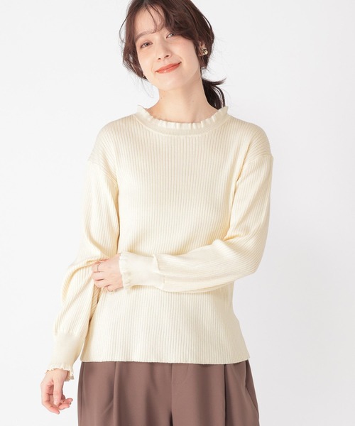 studio CLIP（スタディオクリップ）の「12ゲージプチフリルハイネックプルオーバー（ニット/セーター・レディース・ネイビー/グレー/オフホワイト/ライトグリーン・FREE）」の5枚目の写真