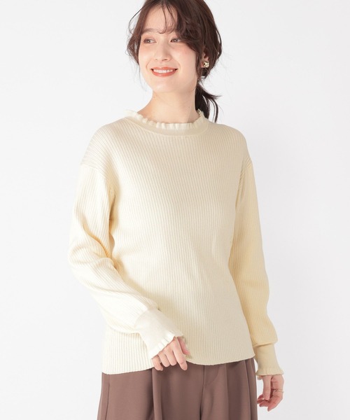 studio CLIP（スタディオクリップ）の「12ゲージプチフリルハイネックプルオーバー（ニット/セーター・レディース・ネイビー/グレー/オフホワイト/ライトグリーン・FREE）」の6枚目の写真