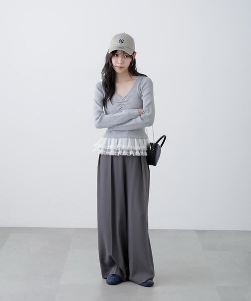 FREE'S MART（フリーズマート）の「◆レイヤードデザインリブニット（ニット/セーター・レディース・グレー/ネイビー/イエロー・FREE）」の6枚目の写真