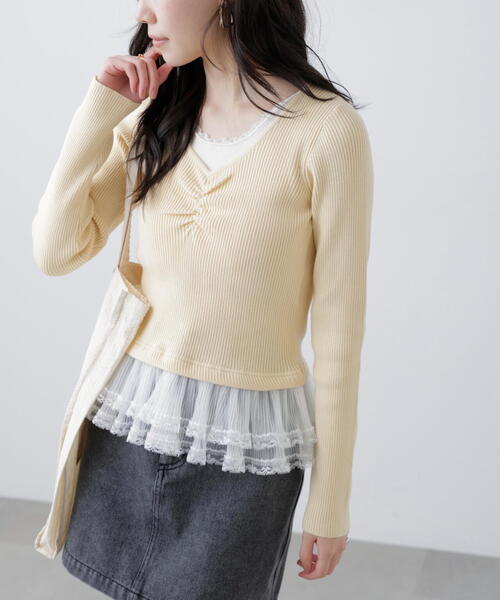 FREE'S MART（フリーズマート）の「◆レイヤードデザインリブニット（ニット/セーター・レディース・グレー/ネイビー/イエロー・FREE）」の10枚目の写真