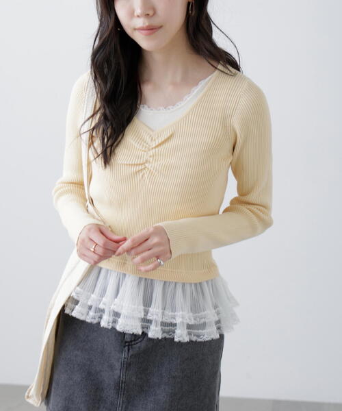 FREE'S MART（フリーズマート）の「◆レイヤードデザインリブニット（ニット/セーター・レディース・グレー/ネイビー/イエロー・FREE）」の11枚目の写真