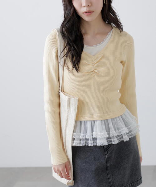 FREE'S MART（フリーズマート）の「◆レイヤードデザインリブニット（ニット/セーター・レディース・グレー/ネイビー/イエロー・FREE）」の12枚目の写真