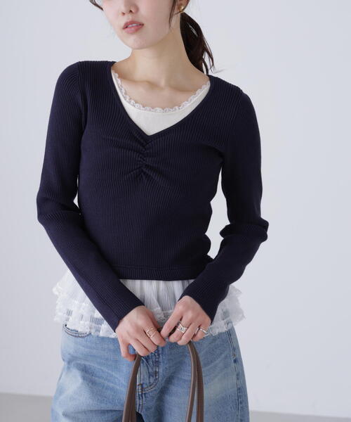 FREE'S MART（フリーズマート）の「◆レイヤードデザインリブニット（ニット/セーター・レディース・グレー/ネイビー/イエロー・FREE）」の22枚目の写真