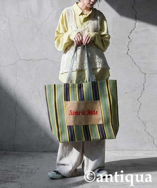 antiqua（アンティカ）の「ストライプ柄 トートバッグ（トートバッグ・レディース・ブラック系その他/グリーン系その他・FREE）」の7枚目の写真
