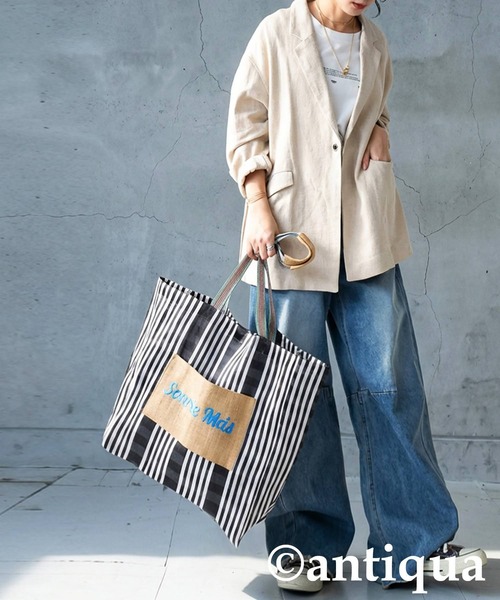 antiqua（アンティカ）の「ストライプ柄 トートバッグ（トートバッグ・レディース・ブラック系その他/グリーン系その他・FREE）」の5枚目の写真