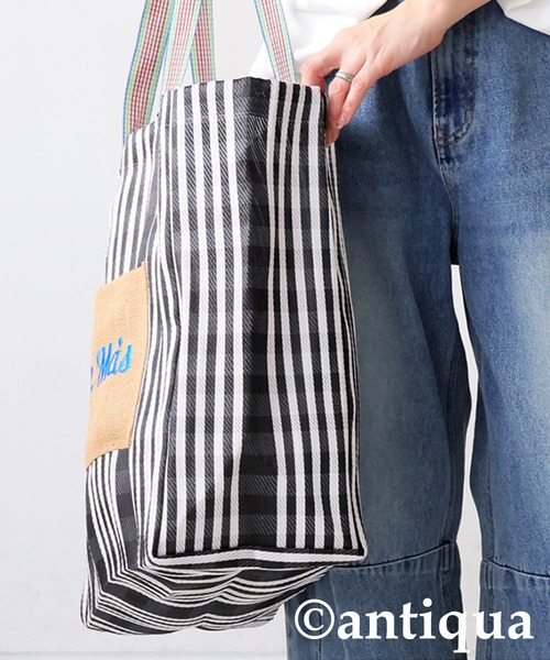 antiqua（アンティカ）の「ストライプ柄 トートバッグ（トートバッグ・レディース・ブラック系その他/グリーン系その他・FREE）」の6枚目の写真