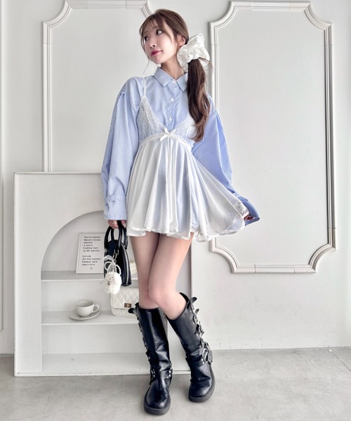 Loueme(ルエム)の「バックリボンランジェリーシアーキャミソール(ワンピース・レディース・ピンク/ホワイト/ブラック・FREE)」の21枚目の写真