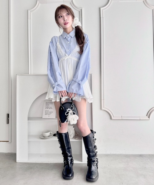 Loueme(ルエム)の「バックリボンランジェリーシアーキャミソール(ワンピース・レディース・ピンク/ホワイト/ブラック・FREE)」の20枚目の写真
