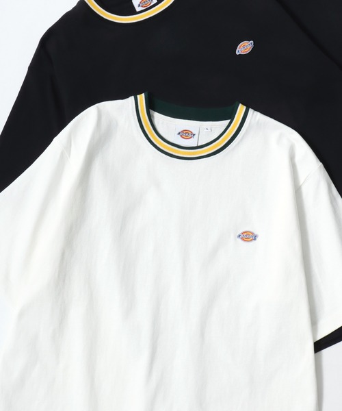 Dickies(ディッキーズ)の「Dickies/ディッキーズ 別注 オーバーサイズ ミニロゴワッペン ワンポイント刺繍 半袖Tシャツ/無地T/リブライン リンガーT/レディース メンズ(Tシャツ/カットソー・メンズ・グリーン系その他/ブラック/ホワイト/ブラック系その他/ダークグリーン/ネイビー/ホワイト系その他/ブルー系その他・M/L/XL)」の2枚目の写真