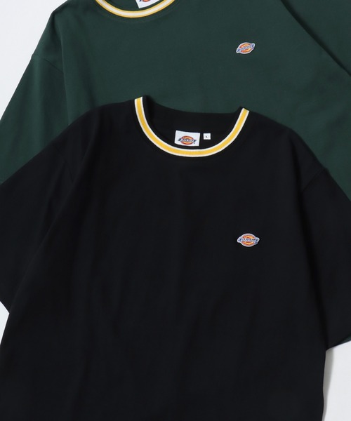 Dickies(ディッキーズ)の「Dickies/ディッキーズ 別注 オーバーサイズ ミニロゴワッペン ワンポイント刺繍 半袖Tシャツ/無地T/リブライン リンガーT/レディース メンズ(Tシャツ/カットソー・メンズ・グリーン系その他/ブラック/ホワイト/ブラック系その他/ダークグリーン/ネイビー/ホワイト系その他/ブルー系その他・M/L/XL)」の4枚目の写真