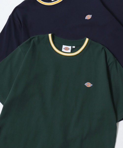 Dickies(ディッキーズ)の「Dickies/ディッキーズ 別注 オーバーサイズ ミニロゴワッペン ワンポイント刺繍 半袖Tシャツ/無地T/リブライン リンガーT/レディース メンズ(Tシャツ/カットソー・メンズ・グリーン系その他/ブラック/ホワイト/ブラック系その他/ダークグリーン/ネイビー/ホワイト系その他/ブルー系その他・M/L/XL)」の6枚目の写真