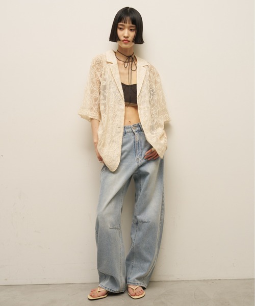 AIC.（エーアイシー）の「コード刺繍シアーハーフスリーブジャケット（テーラードジャケット・レディース・ブラック/キナリ・FREE）」の5枚目の写真