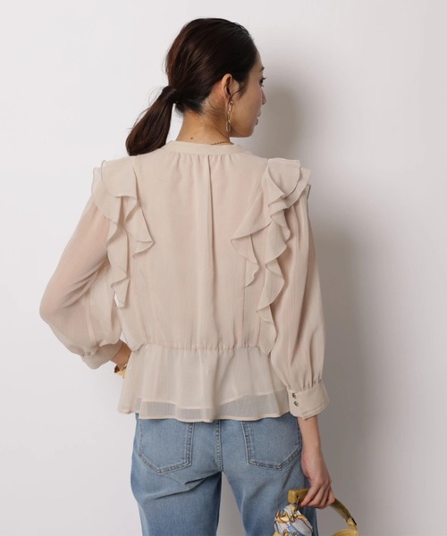 JUSGLITTY（ジャスグリッティー）の「ボウタイフリルショートブラウス（シャツ/ブラウス・レディース・オフホワイト/ピンクベージュ/ライトブルー/ネイビー・2/1）」の10枚目の写真