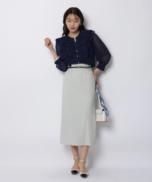 JUSGLITTY（ジャスグリッティー）の「ボウタイフリルショートブラウス（シャツ/ブラウス・レディース・オフホワイト/ピンクベージュ/ライトブルー/ネイビー・2/1）」の20枚目の写真