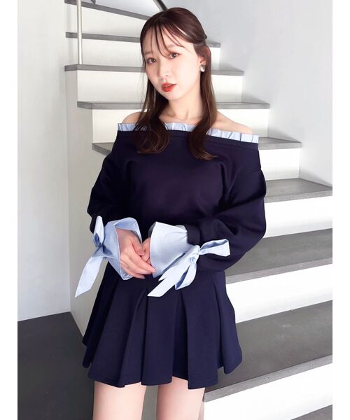 dazzlin（ダズリン）の「ハイウエストカットプリーツミニスカート（スカート・レディース・ネイビー/グレー/オフホワイト・MEDIUM/SMALL）」の18枚目の写真