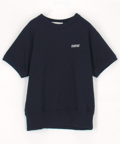 AMERICANA(アメリカーナ)の「Americana/アメリカーナ ワンポイントロゴ刺繍 ショートスリーブ ラグランスウェット / BRF-800A/3(スウェット・レディース・ネイビー/グレー・フリ-)」の2枚目の写真