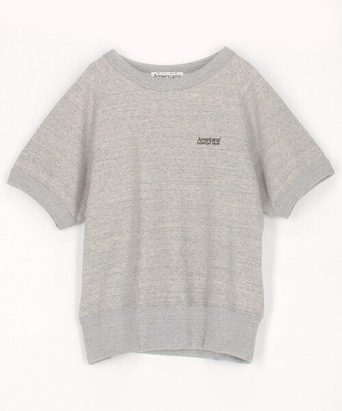 AMERICANA(アメリカーナ)の「Americana/アメリカーナ ワンポイントロゴ刺繍 ショートスリーブ ラグランスウェット / BRF-800A/3(スウェット・レディース・ネイビー/グレー・フリ-)」の1枚目の写真