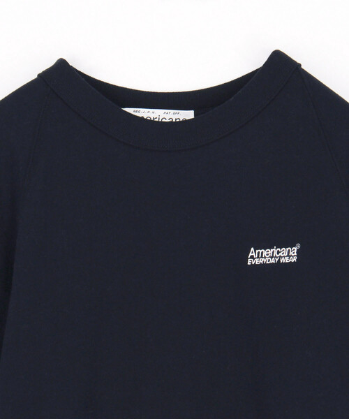 AMERICANA(アメリカーナ)の「Americana/アメリカーナ ワンポイントロゴ刺繍 ショートスリーブ ラグランスウェット / BRF-800A/3(スウェット・レディース・ネイビー/グレー・フリ-)」の4枚目の写真