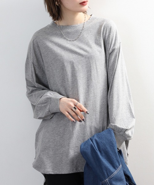 FUNALIVE（ファンアライブ）の「後ろボタンロングスリーブカットソー（Tシャツ/カットソー・レディース・チャコールグレー/杢グレー/オフホワイト/カーキ/ブラック・LL～3L/M～Ｌ）」の10枚目の写真