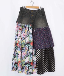 ScoLar | 161632：デニム×パッチワーク風 異素材切替2wayスカート(スカート)