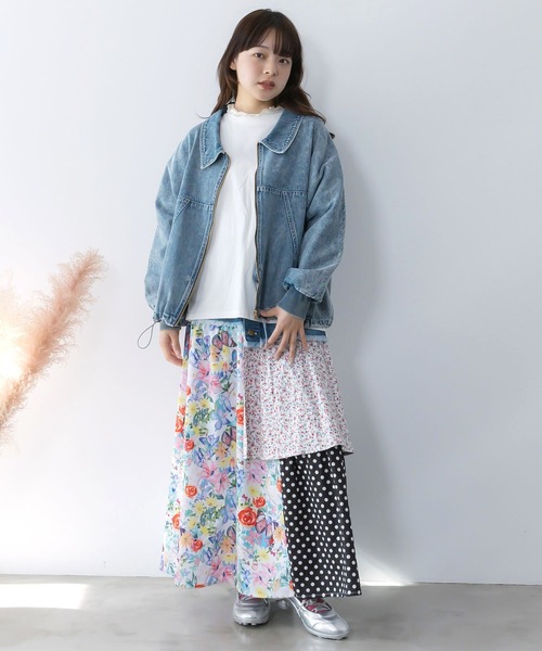 ScoLar(スカラー)の「161632:デニム×パッチワーク風 異素材切替2wayスカート(スカート・レディース・ブルー/ブラック・M)」の3枚目の写真