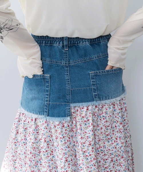 ScoLar(スカラー)の「161632:デニム×パッチワーク風 異素材切替2wayスカート(スカート・レディース・ブルー/ブラック・M)」の9枚目の写真