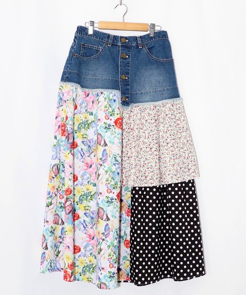 ScoLar(スカラー)の「161632:デニム×パッチワーク風 異素材切替2wayスカート(スカート・レディース・ブルー/ブラック・M)」の14枚目の写真