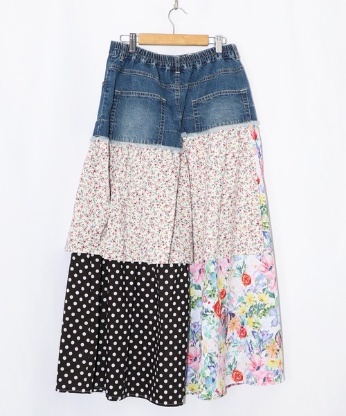 ScoLar(スカラー)の「161632:デニム×パッチワーク風 異素材切替2wayスカート(スカート・レディース・ブルー/ブラック・M)」の15枚目の写真