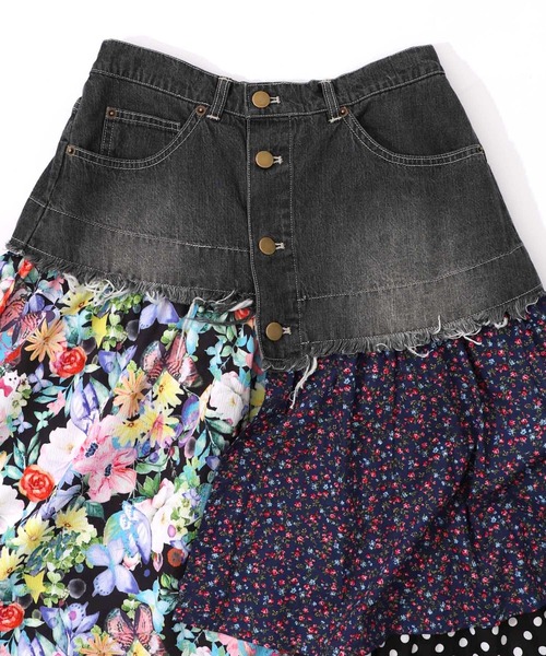 ScoLar(スカラー)の「161632:デニム×パッチワーク風 異素材切替2wayスカート(スカート・レディース・ブルー/ブラック・M)」の17枚目の写真