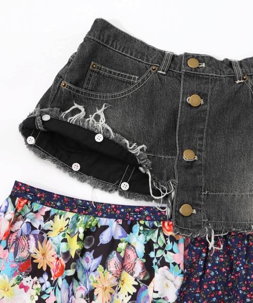 ScoLar(スカラー)の「161632:デニム×パッチワーク風 異素材切替2wayスカート(スカート・レディース・ブルー/ブラック・M)」の21枚目の写真