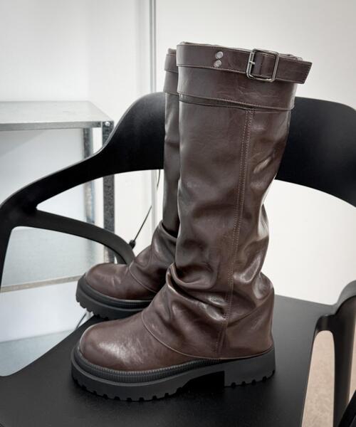 WEGO（ウィゴー）の「WEGO/ベルトカバーロングブーツ（ブーツ・レディース・ブラウン/ブラック・MEDIUM/LARGE）」の13枚目の写真