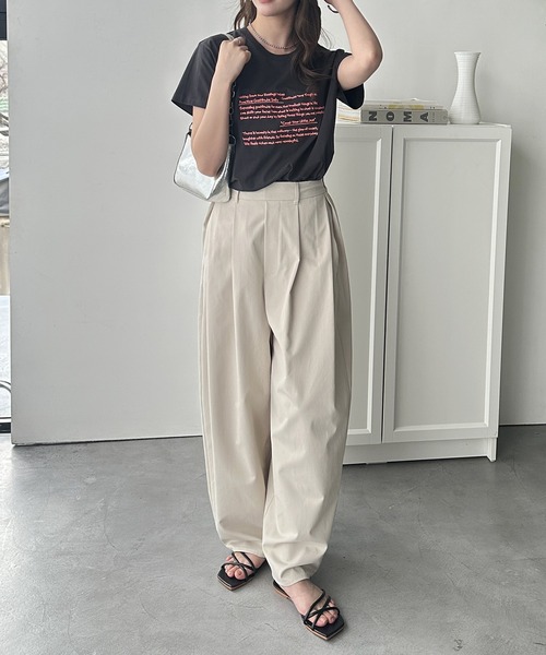 GeeRA（ジーラ）の「綿100％刺繍ロゴＴシャツ（Tシャツ/カットソー・レディース・チャコール/オフホワイト/杢グレー・MEDIUM）」の6枚目の写真