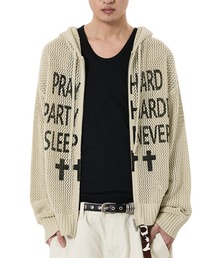 『OY/オーワイ』PRAY HARD KNIT HOODIE ZIP UP/プレイハードニットジップアップパーカー